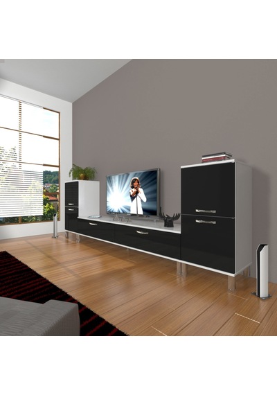 Decoraktiv Eko On2 Slm Std Krom Ayaklı Tv Ünitesi Tv Sehpası Beyaz - Siyah