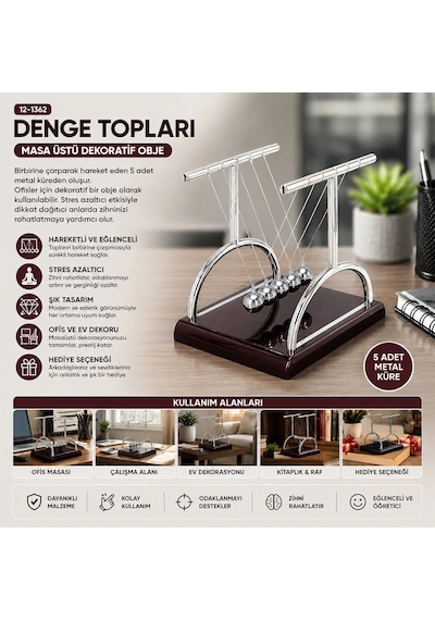 Balance Balls Büyük Newton - Metal Denge Topları Masa Üstü 5047 Belirtilmemiş