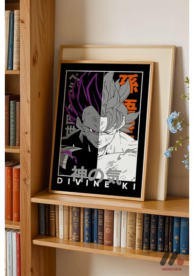 Dragon Ball Divine Ki Poster, Ahşap Çerçeveli Duvar Tablosu - Anime Severlere Özel Hediye