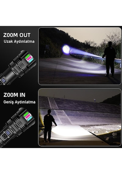 Valkyrie Şarjlı El Feneri 30w Powerbank Özellikli Type-c Zoomlu 5 Modlu Ultra Güçlü Led Fener Siyah