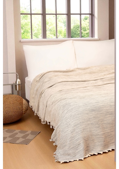 Doğal Pamuk , Yumuşak , Çok Amaçlı Örtü , Koltuk Örtüsü , Çift Kişilik Pike 200 X 320 Cm - 1 - Kırçıllı Natural Ekru