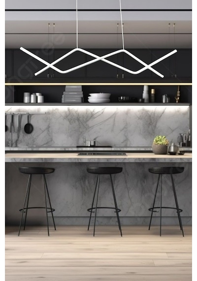 Utku Modern Tasarım Beyaz Renk Yemek Masası Üstü - Mutfak - Salon Beyaz Led 2 Li Avize Beyaz