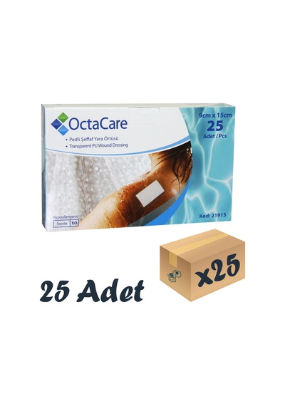 OctaCare Şeffaf Pedli Su Geçirmez Yara Örtüsü 9 CM x 15 CM 25 x 25 CM