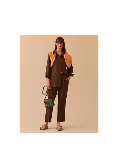 Seçil Oversize Kesim Keten Takım Kahverengi - 906327920 Kahverengi