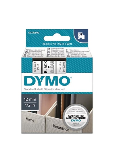 Dymo D1 Şeffaf/Siyah Yedek Şerit 12Mm X 7Mt 45010