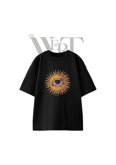 Thewert Sun All Seeing Eye Tasarım Baskılı Ünisex Siyah Oversize T-shirt