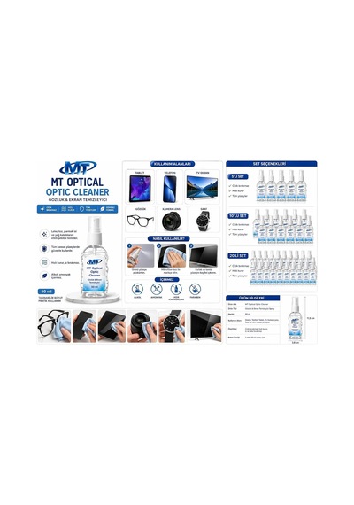 Mt Optical Cleaner Gözlük Ve Ekran Temizleyici Sprey, 50 Ml, Alkol İçermez, Tablet, Telefon, Tv, Kamera Lens İçin, 20'li Set
