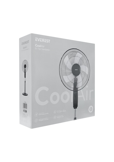Everest Fan11, Siyah, Coolair, 3 Kademeli Hız, 5li 16&quot Kanat, 45w, Otomatik Salınım, Yükseklik Ayarlı, Ac220, Vantilatör