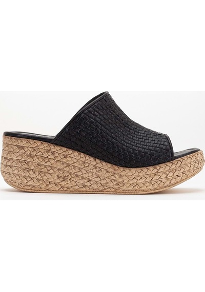 Analin Shoes Kadın Hakiki Deri Örgülü Terlik - Siyah