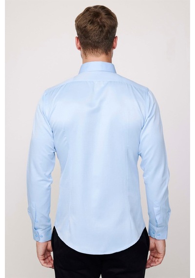 Tudors Slim Fit Uzun Kollu Pamuklu Düz Erkek Mavi Gömlek-21330