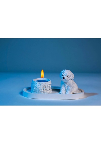 Sevimli Köpek Dekoratif Mumluk Set Beyaz