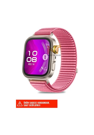 Huawei Watch Fit 3, Fit 4, Fit 4 Pro İle Uyumlu Sportif Örgü Cırtlı Kordon, Pembe