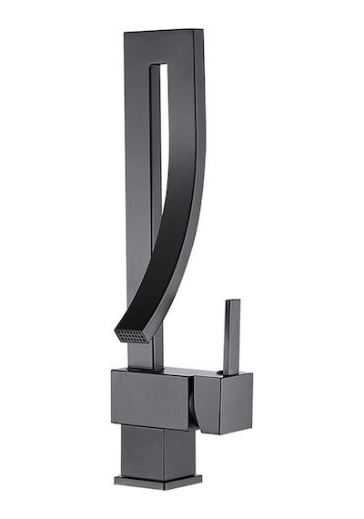 Özel Tasarım Matte Black Banyo Bataryası Retro Şelale Kare Havza Lavabo Bataryası Siyah