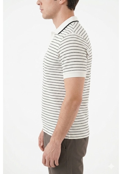 Cazador Erkek Ekru Çizgili Polo Yaka Tshirt 44700