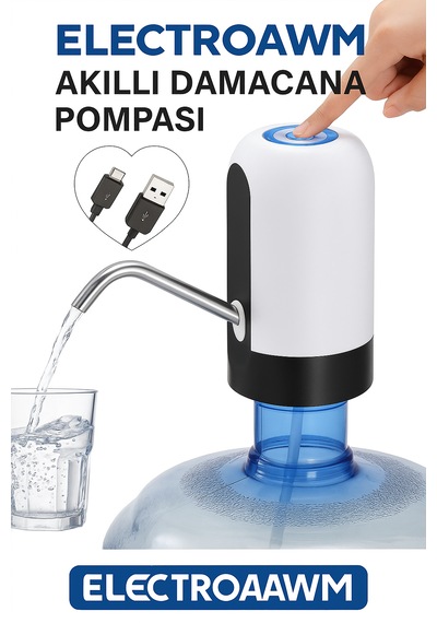 Şarjlı Damacana Pompası Usb Şarjlı, Otomatik Su Pompası BEYAZ