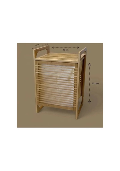 Orta Boy Ahşap Bambu Kirli Sepeti 40x35x60 Doğal