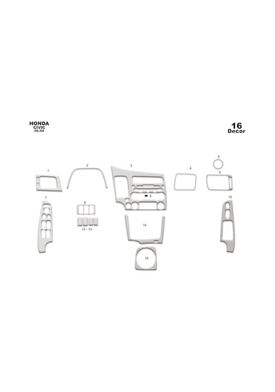 Honda Civic Torpido Kaplama 2006-2011 16 Parça Alüminyum