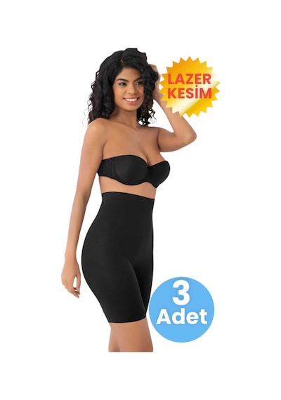 Uniquetrenders Kadın Dikişsiz Ve Toparlayıcı Lazer Kesim Yüksek Bel Paçalı Korse 3'lü Set Siyah