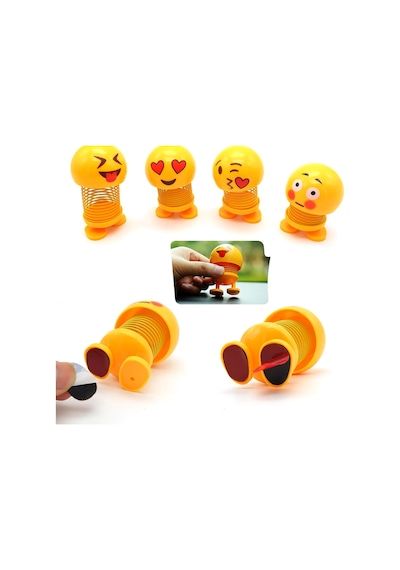 Emoji Smile Zıp Zıp Kafalar Mini Gülen Yüzler Araç Torpido & Masaüstü Süsü 6'lı Oyuncak Seti