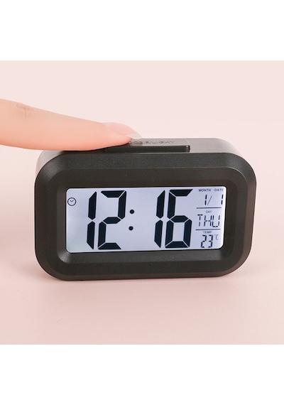 Mini Dijital Masa Saati Ve Çalar Saat Lcd Ekranlı, Tarih Ve Sıcaklık Göstergeli Alarm Saati 9 4,5 Cm - Siyah