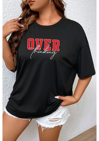 Unisex Over Thinking Baskılı T-shirt Siyah
