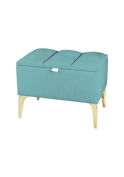 Vetra Mini Royal Turkuaz Kumaş Sandıklı Dekoratif Puf&bench-dilimli Model-gold Ayak-modern Puf