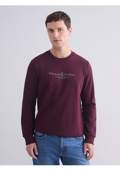 Lcwaıkıkı Classic Bordo Standart Kalıp Bisiklet Yaka Baskılı Erkek Kalın Sweatshirt