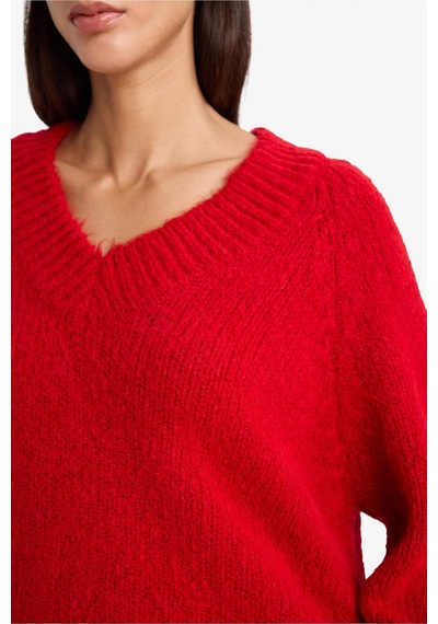 Defacto Oversize Geniş Kalıp V Yaka Triko Kazak G6290ax25wnrd334 Kırmızı-rd334