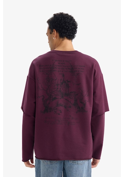 Defacto Boxy Fit Bisiklet Yaka Sırt Baskılı Sweatshirt G4352ax25wnbr171 Bordo-br171