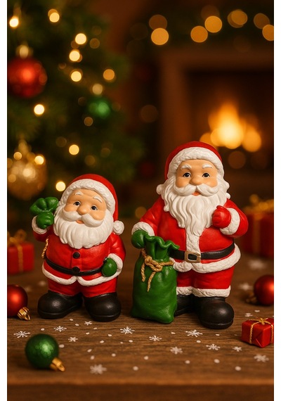 Noel Baba Biblo Seti 2 Li 9 Cm & 11 Cm Premium Yılbaşı Dekor Koleksiyonluk Hediye