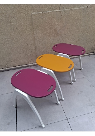 Bengi Ankara Mobilya Zigon Sehpa Tepsi Bşk 90574 Hardal Mor Tabla Beyaz Ayak Lake Boyalı El Yapım Beyaz