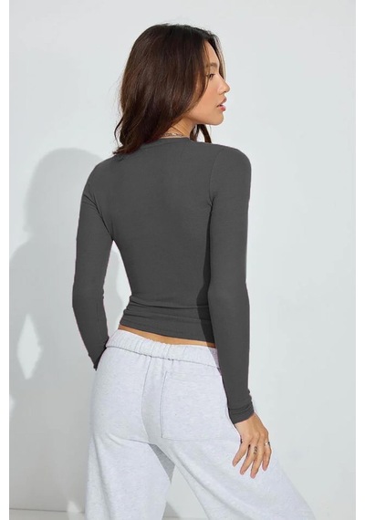 Madmext Füme V Yaka Uzun Kollu Kaşkorse Body Mg2192 Füme