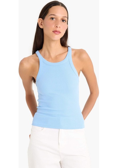 Defacto Slim Fit Dar Kesim Halter Yaka Fitilli Kaşkorse Atlet E2176ax25spbe303 Mavi