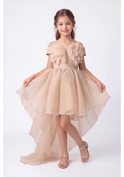 Mnk Baby & Kids Kız Çocuk Kuyruklu Kristal Limni Abiye Elbise M00856 Pudra