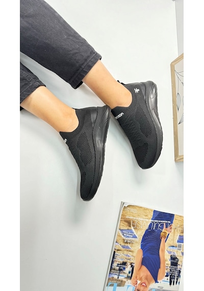 Günlük Unisex Sneaker Slip-on Nefes Alabilen Hafif Yürüyüş Bağcıksız Esnek Spor Ayakkabı 041f Siyah