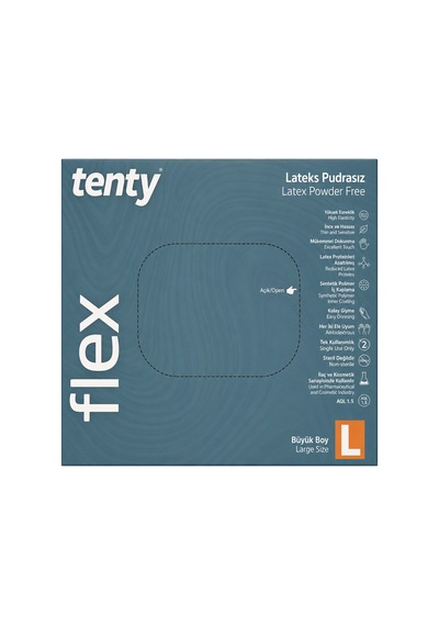 Tenty Flex Lateks Pudrasız Muayene Eldiveni Large-100lü Kutu 4 Adet Krem