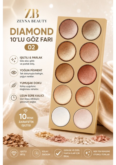 Diamond 10'lu Göz Farı Paleti 02 Işıltılı Ve Yoğun Pigmentli 10 Renk Sarı - 703083170 Diğer