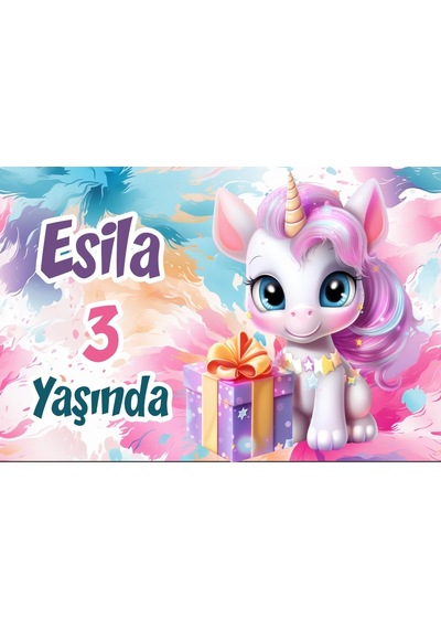 Hediye Ve Unicorn Temalı Doğum Günü Afişi -2 50x70 Cm
