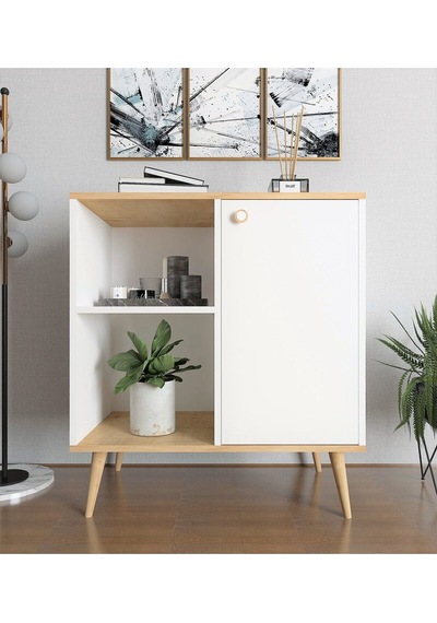 Floradesign Tune Çok Amaçlı Dolap / Kapaklı Raflı Dolap /meşe - Beyaz Meşe - Beyaz