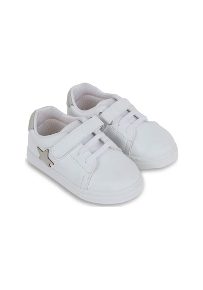 First Step S-1000 Yıldızlı Cırt Cırtlı Kız Bebek Günlük Spor Ayakkabı Beyaz - Gri