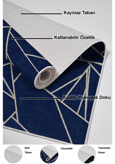 Dekoreko Kaymaz Taban Djt Banyo Halısı Trend Modern 717 lacivert