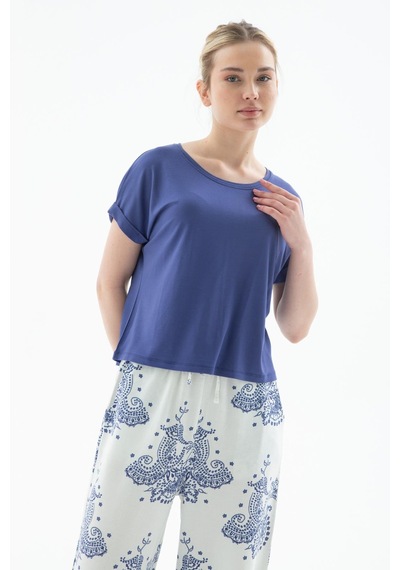 Fashion Friends Bisiklet Yaka Bluz İndigo Indigo