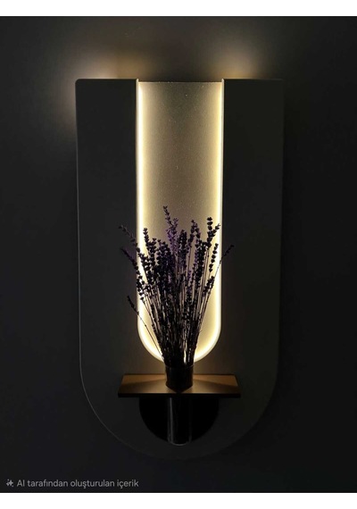 Begonvil Ahşap Pilli Ledli İskandinav Salon Duvar Rafı Şık Modern Çiçeklik 40 X 75 Cm Paris Grisi - Ahşap Ceviz