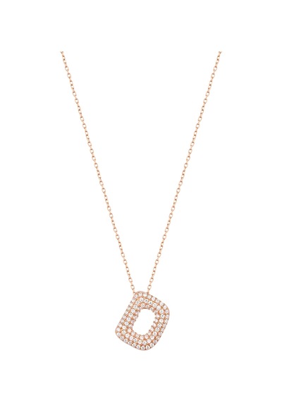 Beyaz Zirkon Taşlı Gümüş Harf Kolye - D Harfi Rose Gold