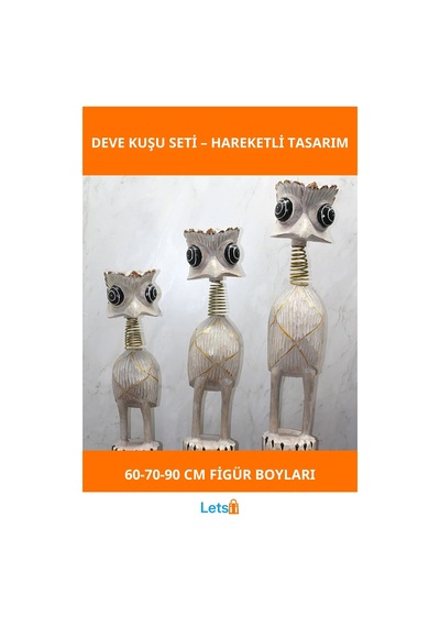 El Boyaması Ahşap 3'lü Deve Kuşu Figür Seti 60 70 90 Cm 1 Adet
