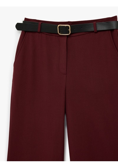 Koton Cepli Düz Bol Paça Kemerli Kumaş Pantolon Bordo 6sak40076ew Bordo