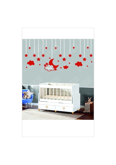 Bebek Odası Çocuk Odası Sticker 65 Parça Kişiye Özel Isimli Ay Yıldız Bulut Sticker