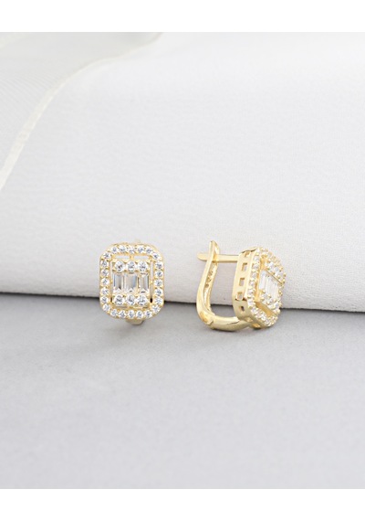 Brezza Lusso Jewelry 18k Serie Oro Baget J Model Kadın Gümüş Küpe