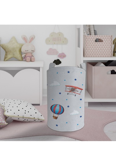 Mekta Home Bebek Ve Çocuk Odası Uçak Ve Uçan Balon Desenli Oyuncak Sepeti Renkli Çok Renkli