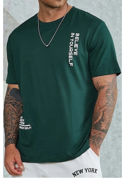 Erkek Belive İn Yourself Baskılı Oversize Tshirt Yeşil